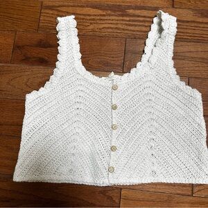 La Hearts Cream Crochet Button-Up Crop Top